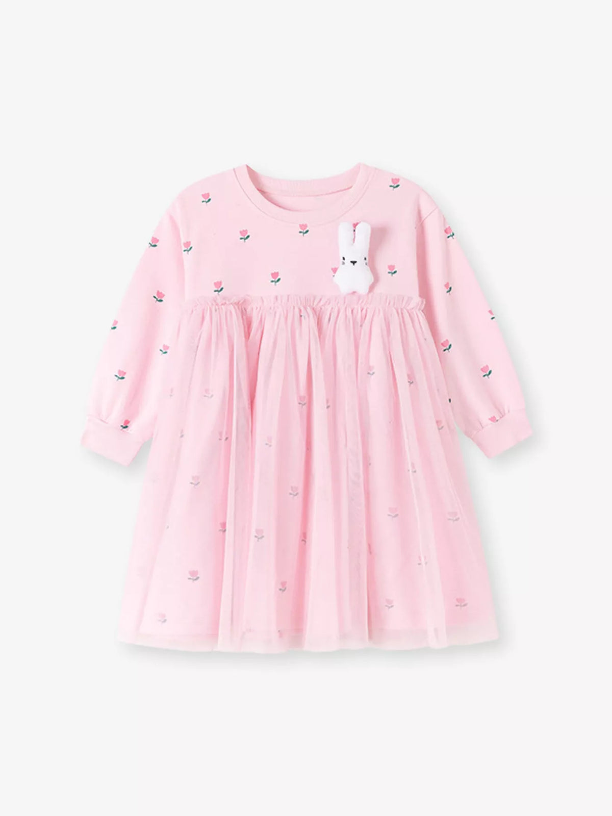 Children's Floral Tulle Dress with Bunny Applique - Lilixa.store