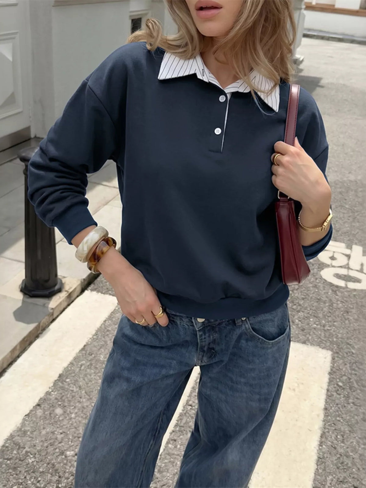 Button Detail Dropped Shoulder Sweatshirt