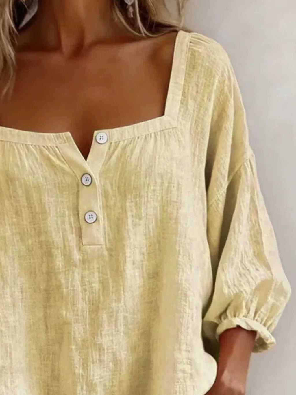 Full Size Square Neck Button Detail Blouse Plus Size - Lilixa.store