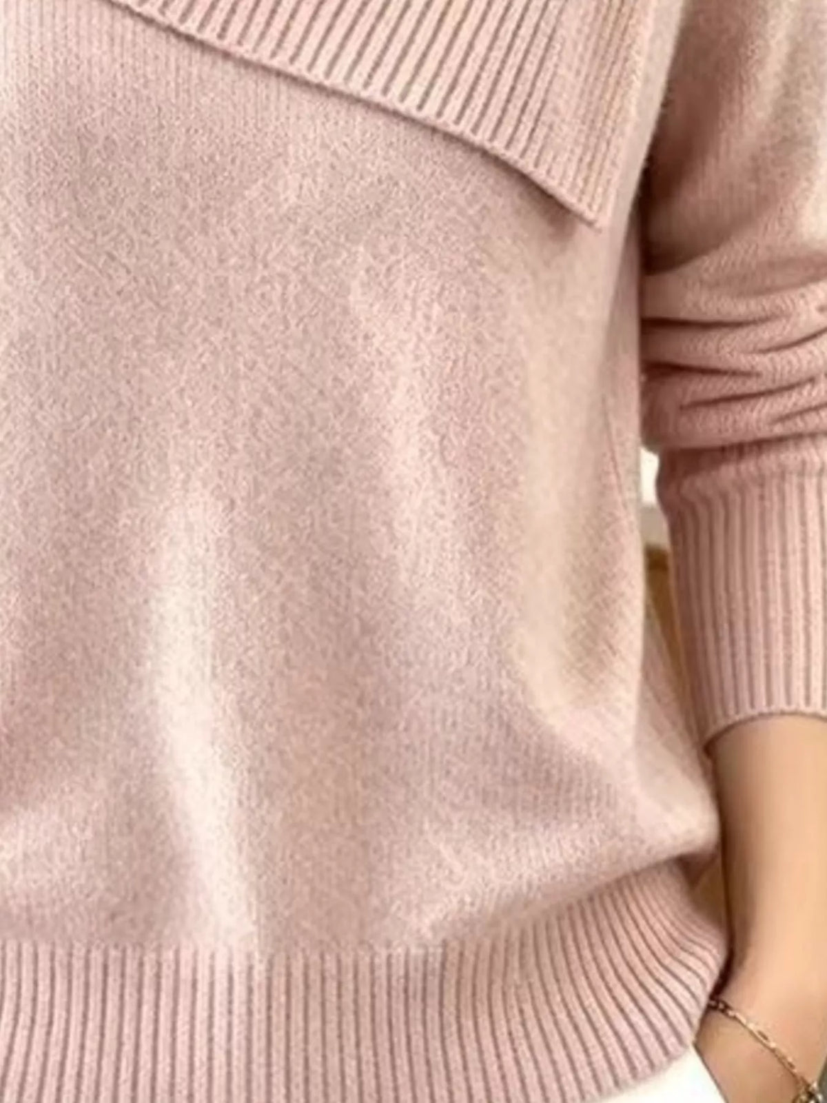 Full Size Asymmetric Ribbed Collar Sweater Plus Size