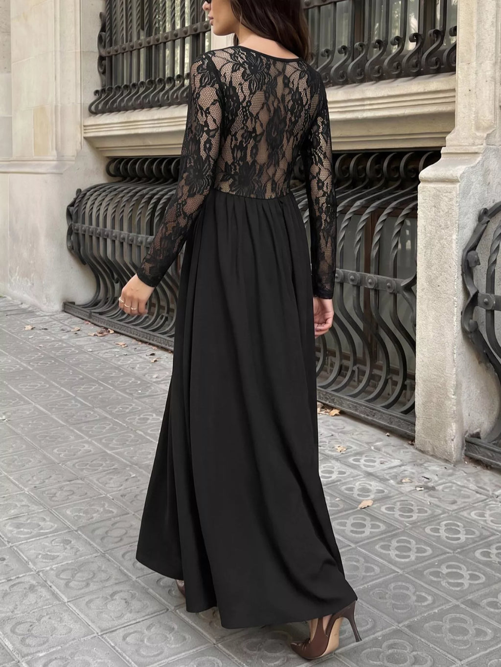 Square Neck Sheer Sleeve Maxi Dress - Lilixa.store