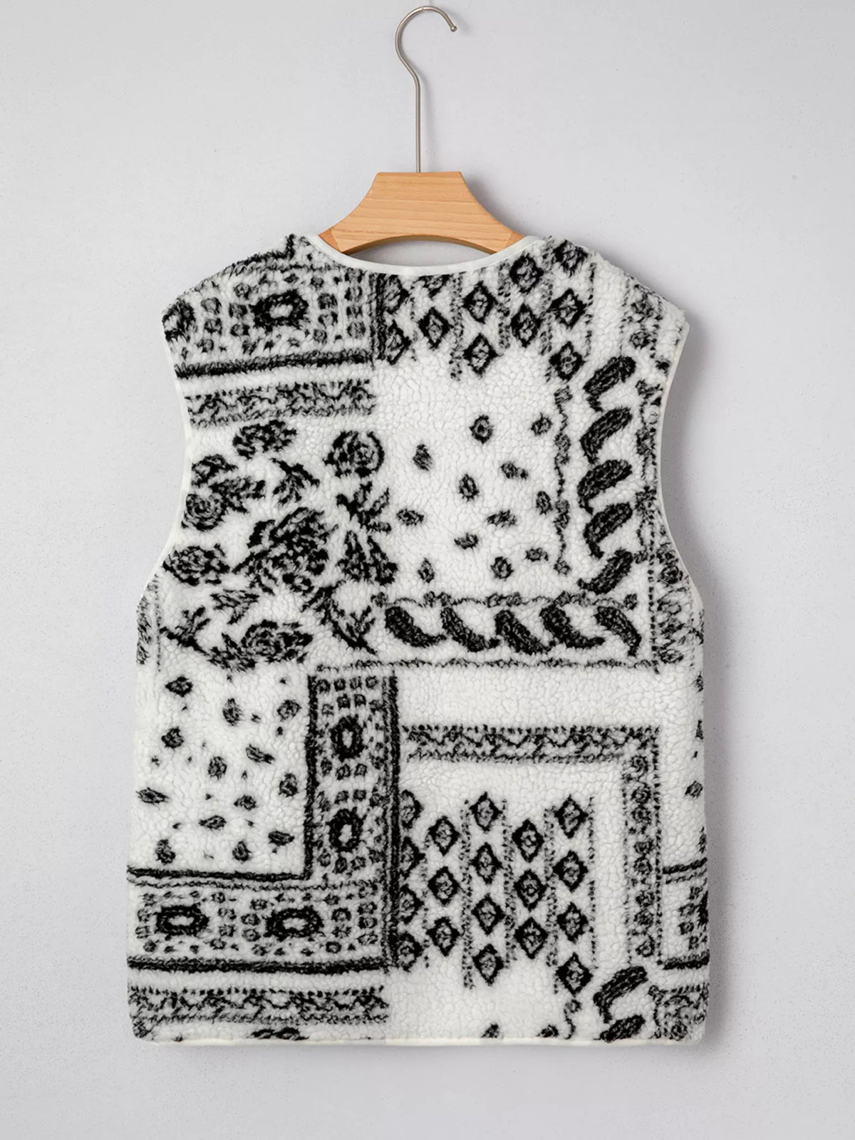 Sherpa Paisley Print Pocketed Western Fashion Vest Jacket - Lilixa.store