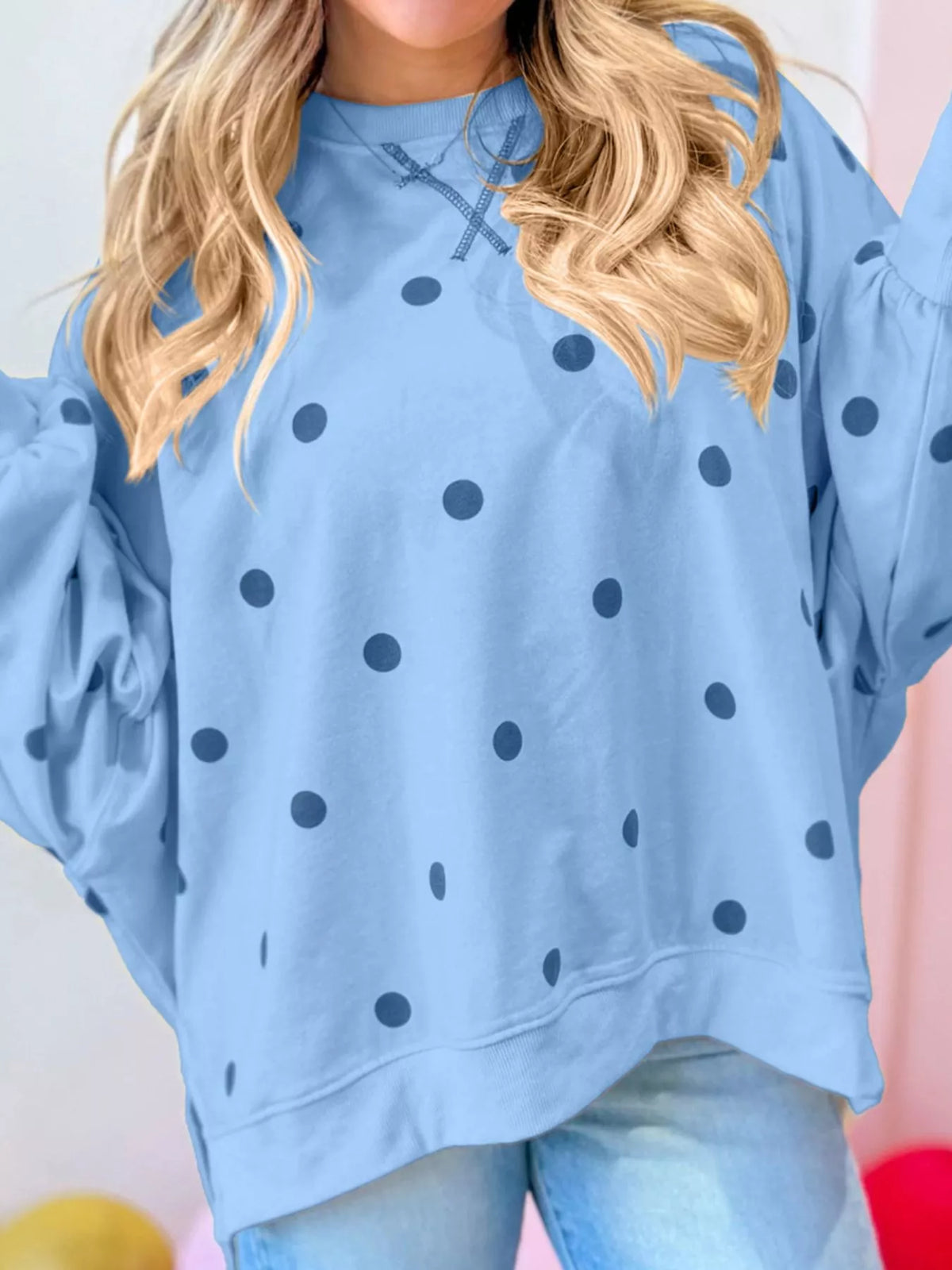 Side Slit Polka Dot Oversized Sweatshirt - Lilixa.store
