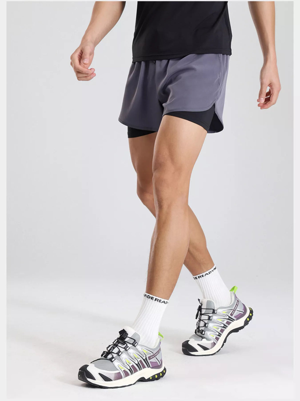 Men's Plus Size Drawstring Active Shorts in Gray