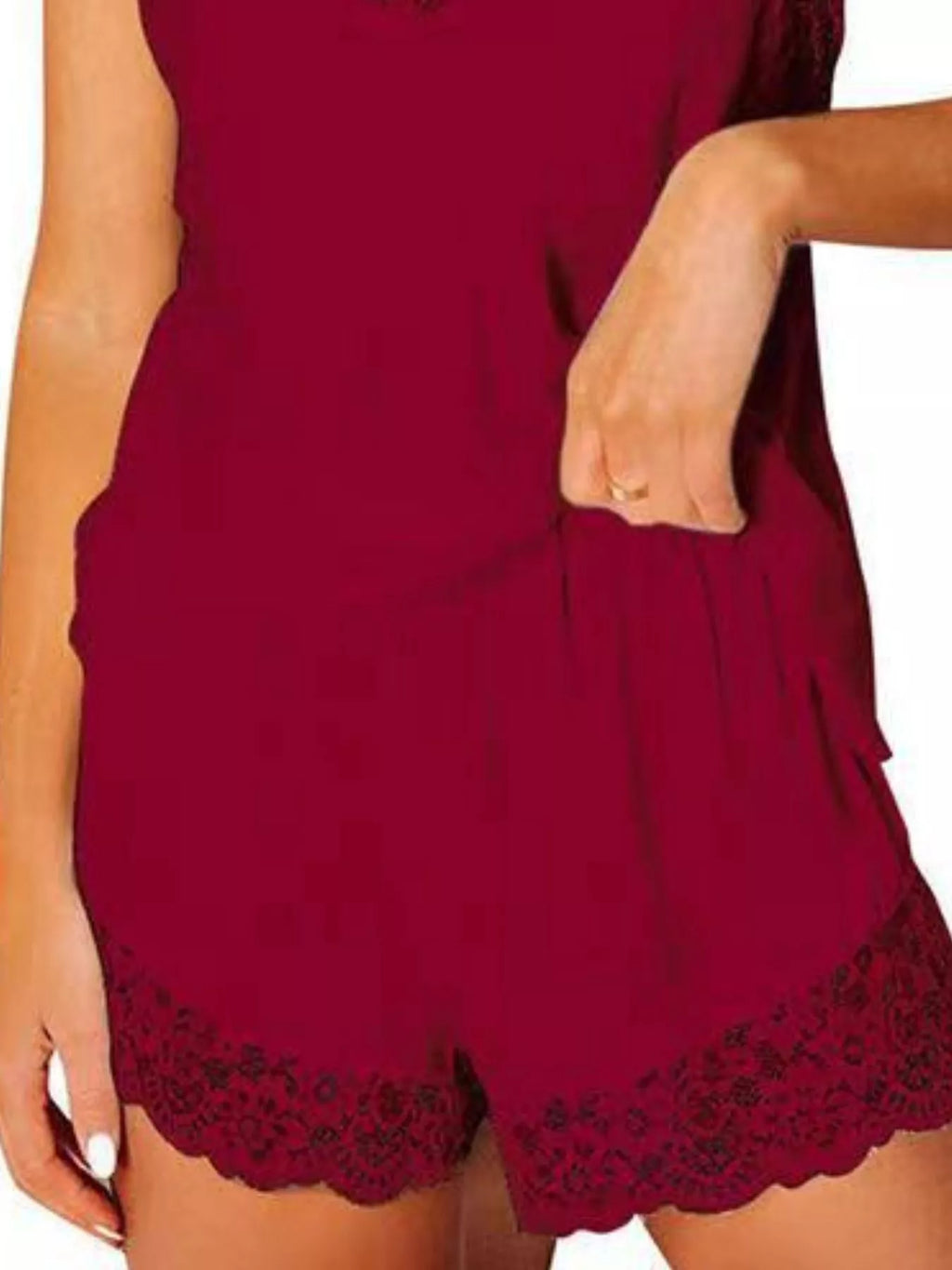 Lace Trim Cami and Shorts Lounge Set - Lilixa.store