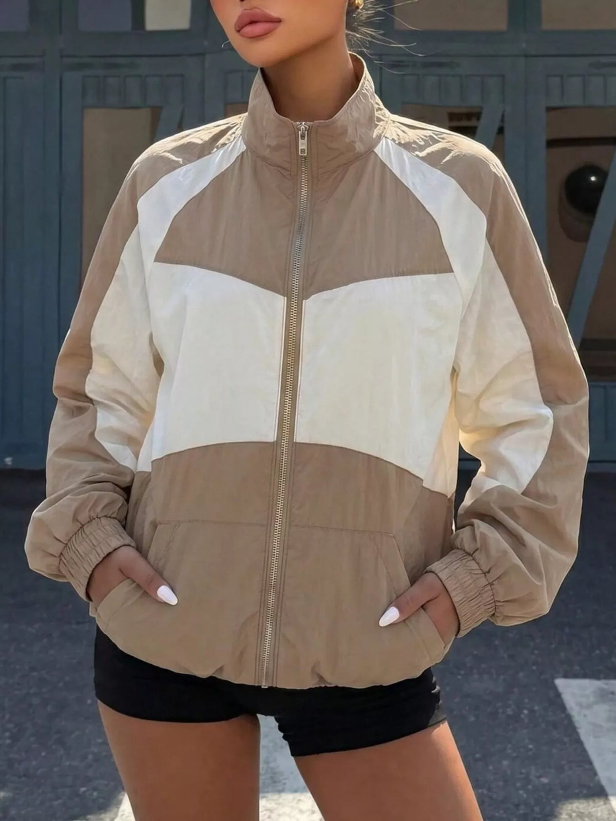Color Block Zip-Up Jacket