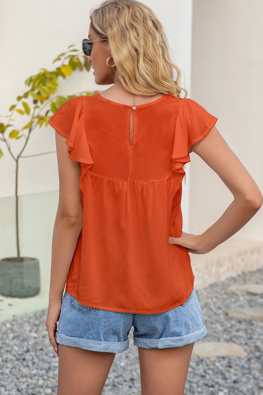 Ivy Lane Contrast Print Butterfly Sleeve Top - Lilixa.store