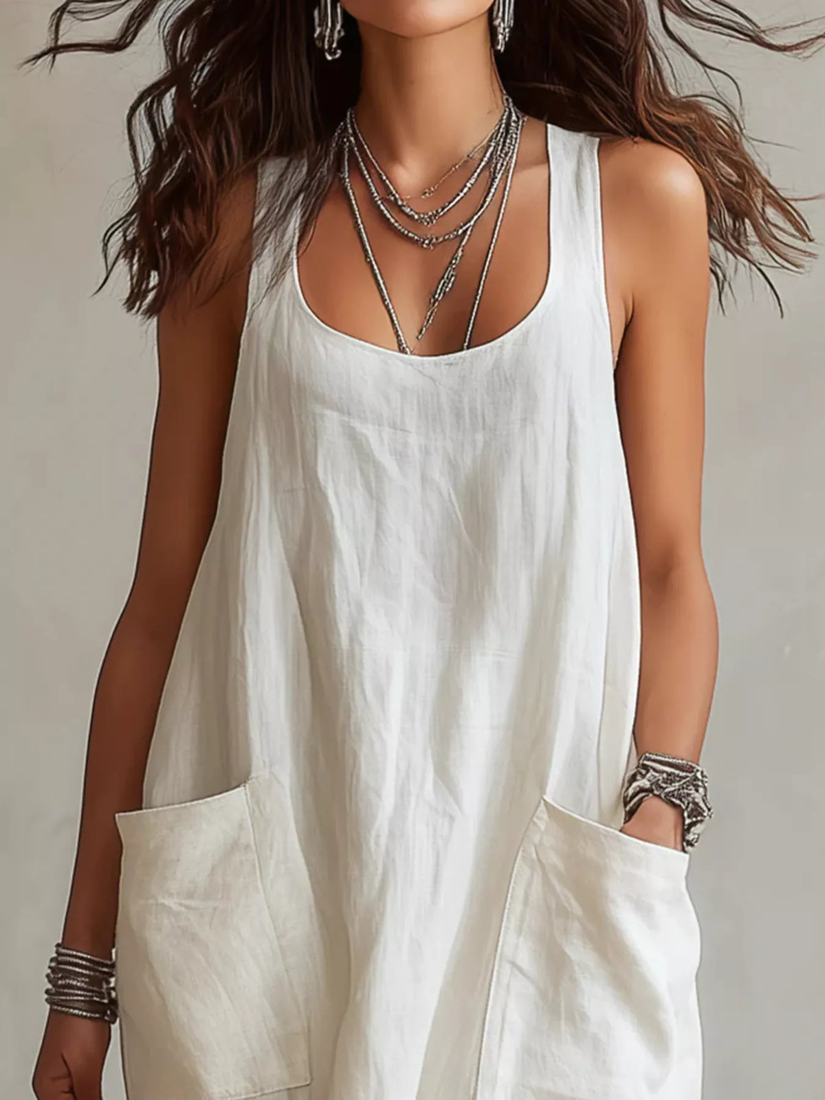 Scoop Neck Sleeveless Maxi Dress with Pockets - Lilixa.store