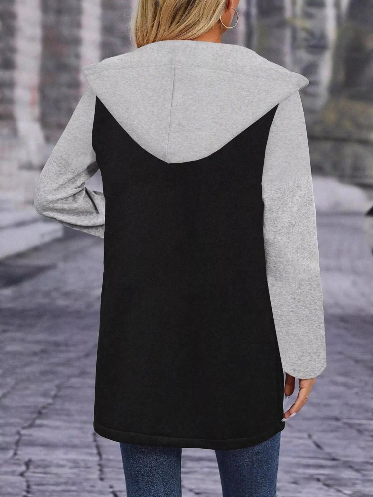 Full Size Zip Up Hooded Longline Outerwear Plus Size, view 2