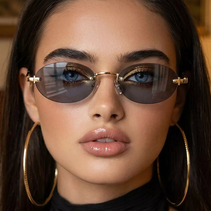 Vintage Oval Rimless Sunglasses - Lilixa.store