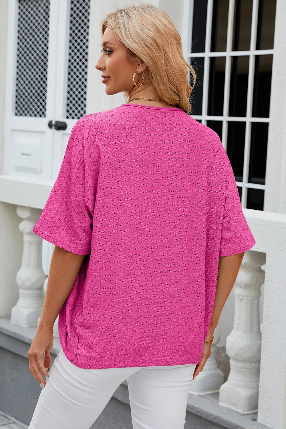 Eyelet Open Front Half Sleeve Cardigan - Lilixa.store