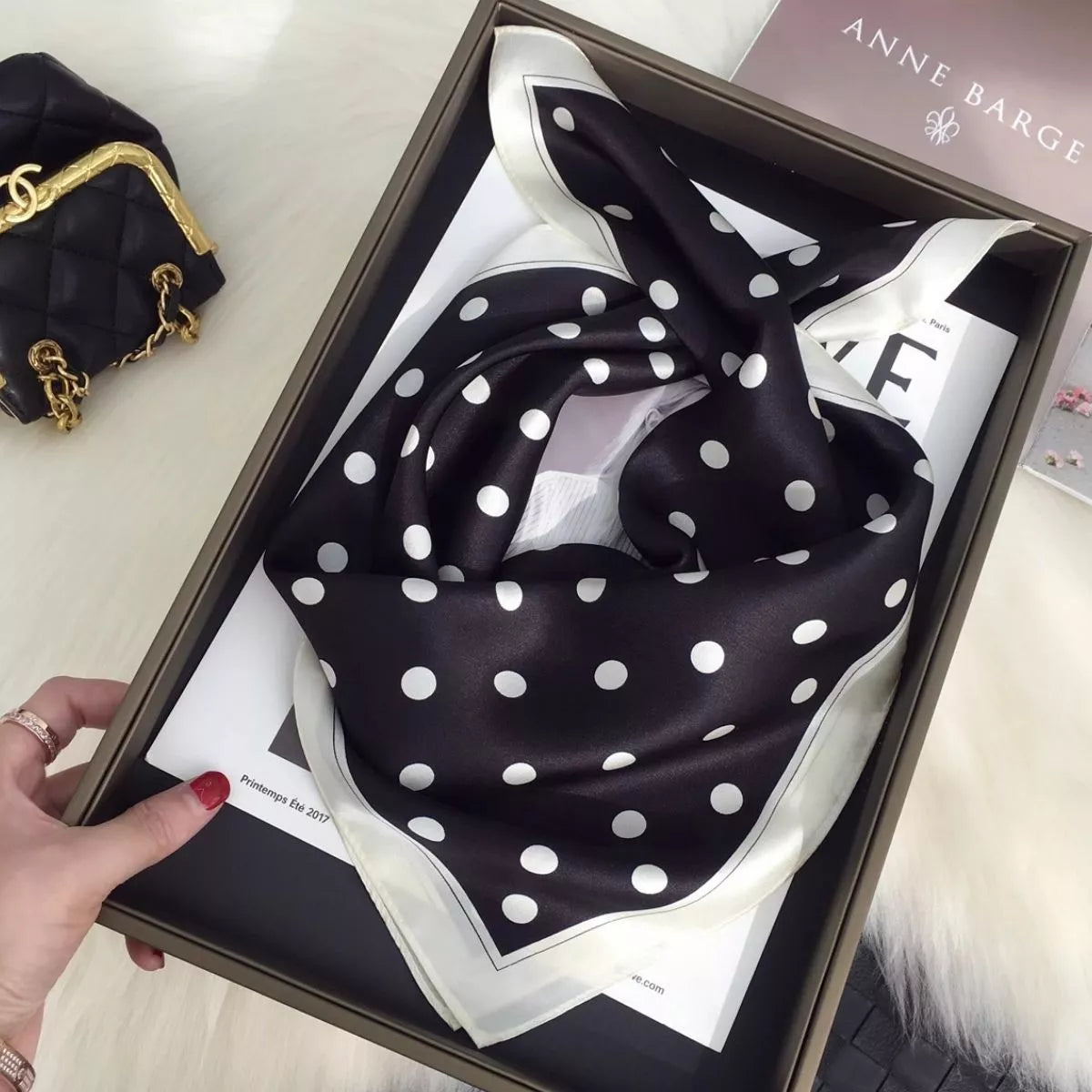 Elegant Polka Dot Silk Scarf - Lilixa.store