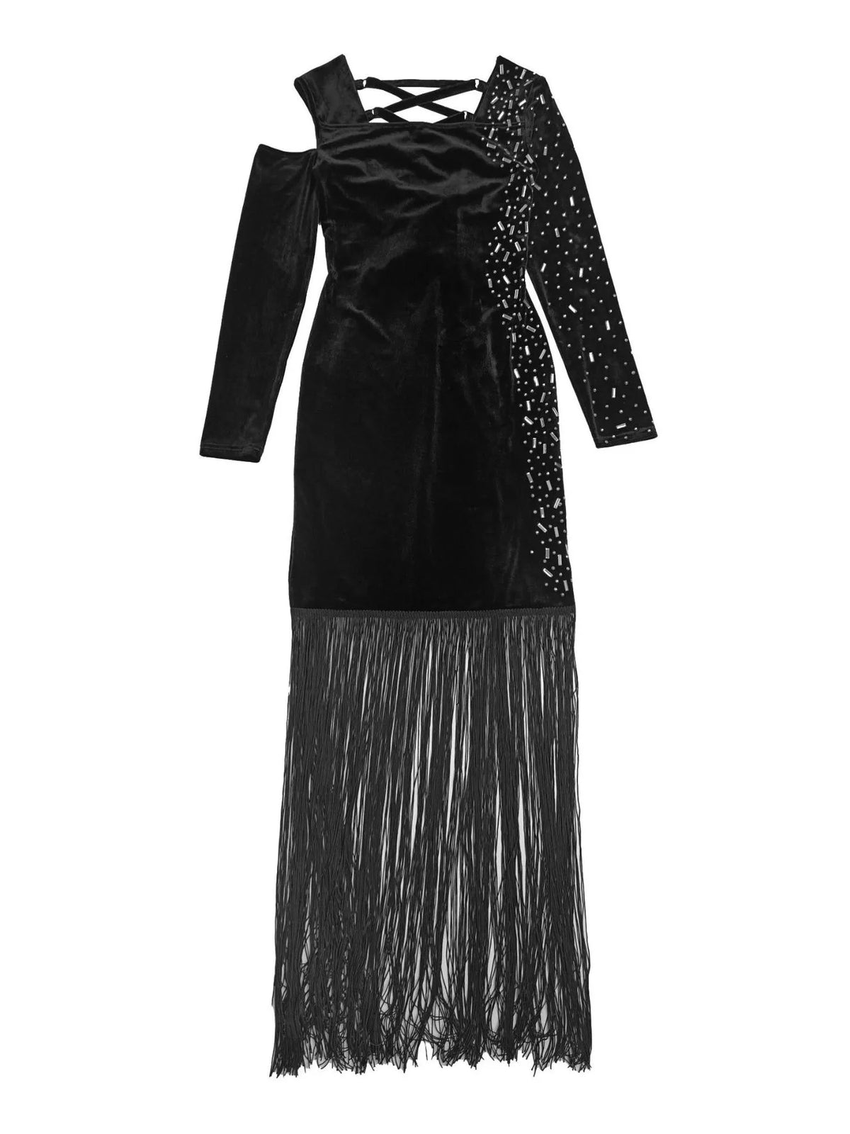 Asymmetrical Rhinestone Fringe Dress - Lilixa.store