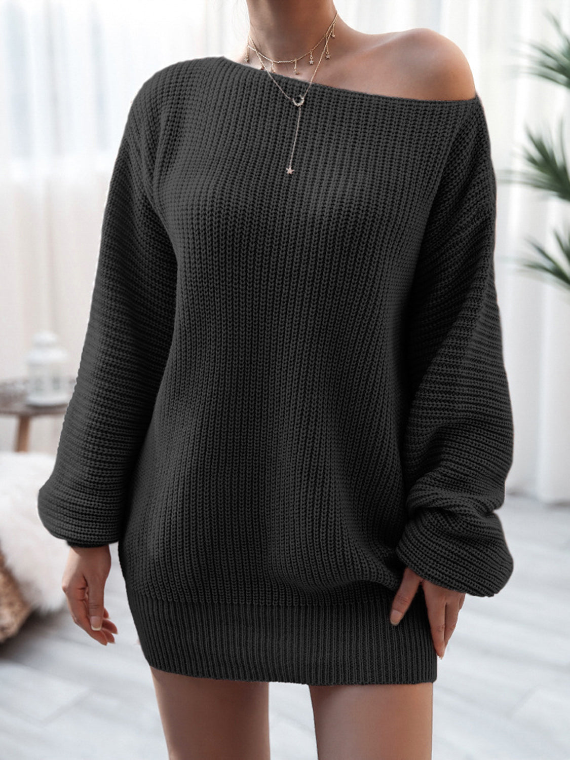 Rib-Knit Mini Sweater Dress, view 7