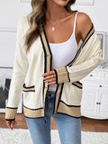 Contrast Trim Button Up Knit Cardigan - Lilixa.store