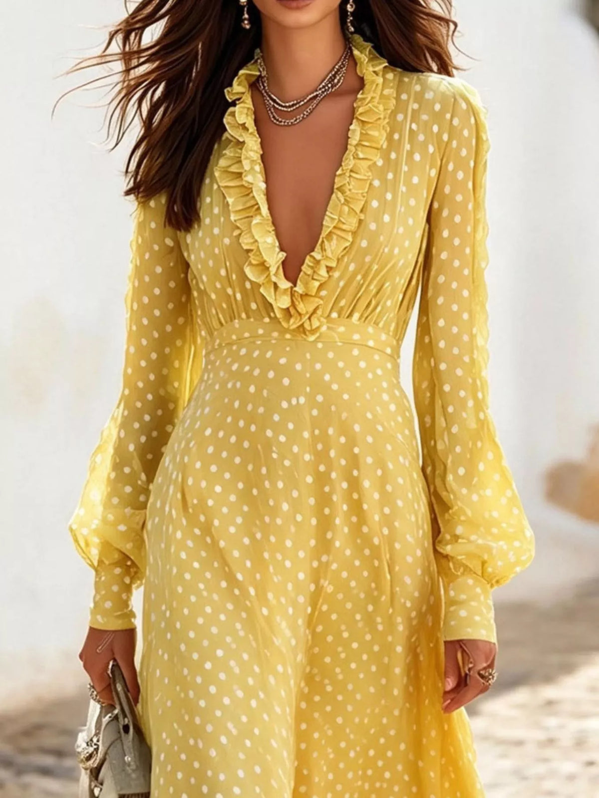 Full Size Polka Dot Ruffle V-Neck Maxi Dress Plus Size - Lilixa.store