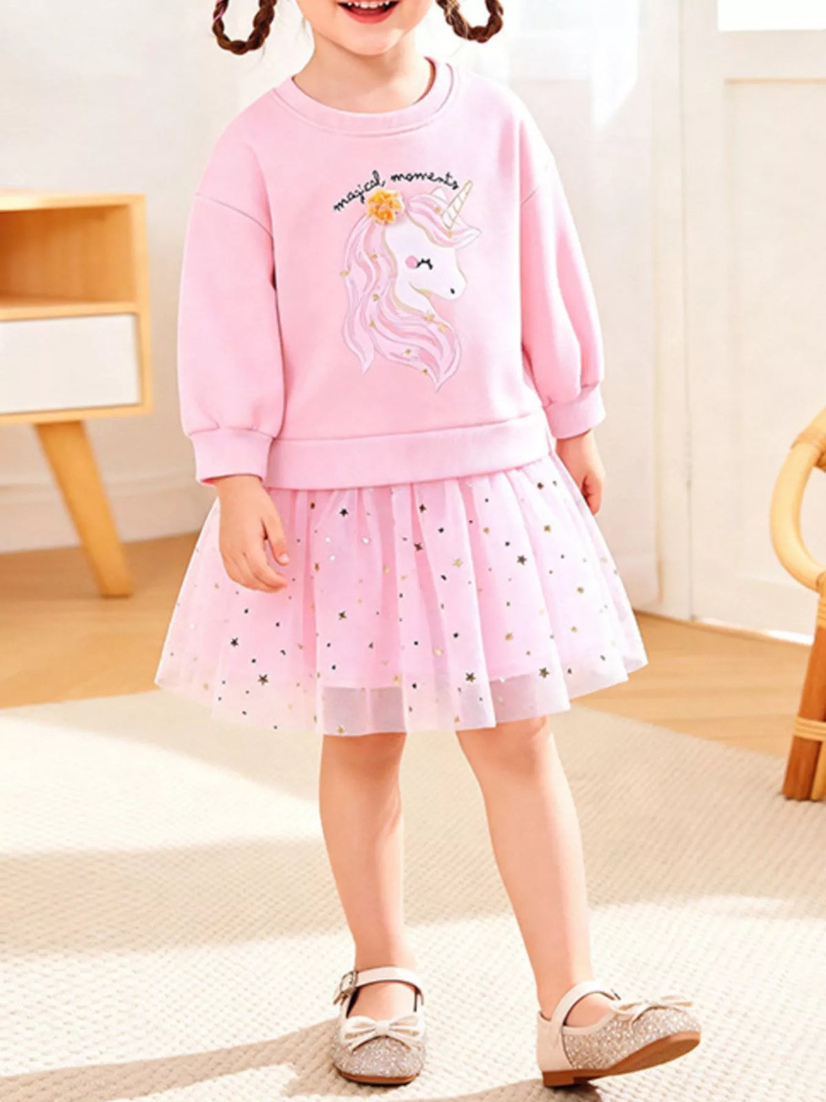 Children's Unicorn Graphic Sweatshirt Tulle Tutu Dress - Lilixa.store