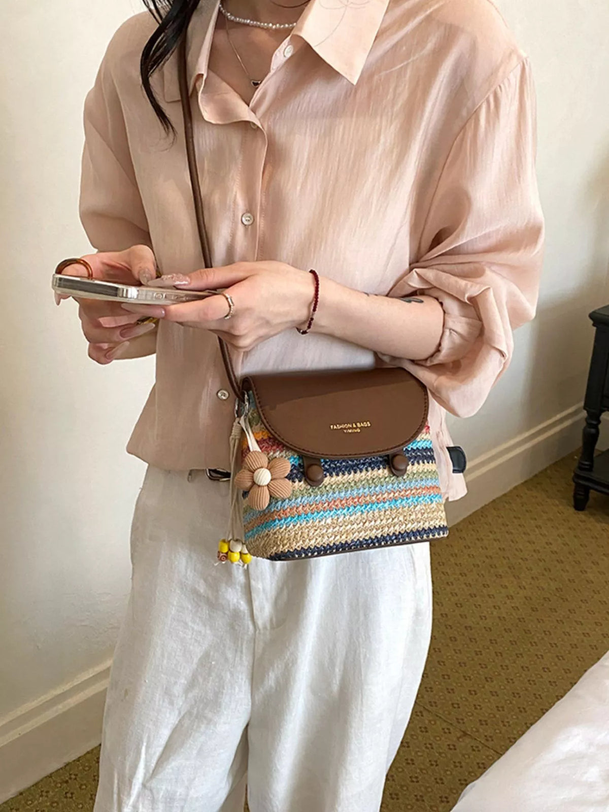 Striped Woven Crossbody Bag - Lilixa.store