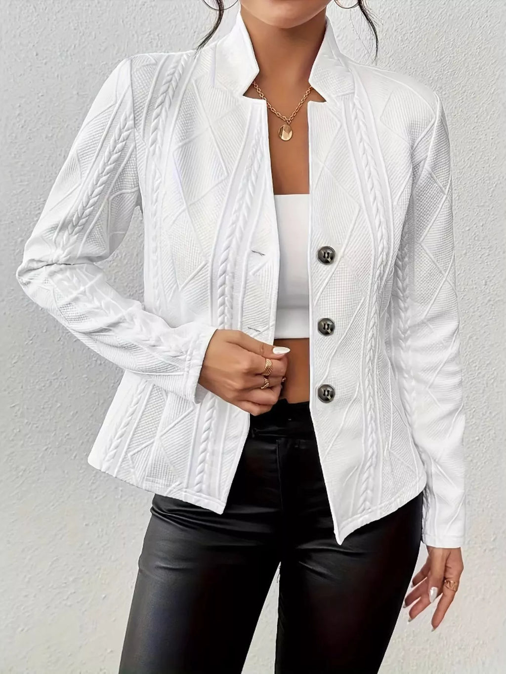 Textured Knit Button-Front Blazer - Lilixa.store