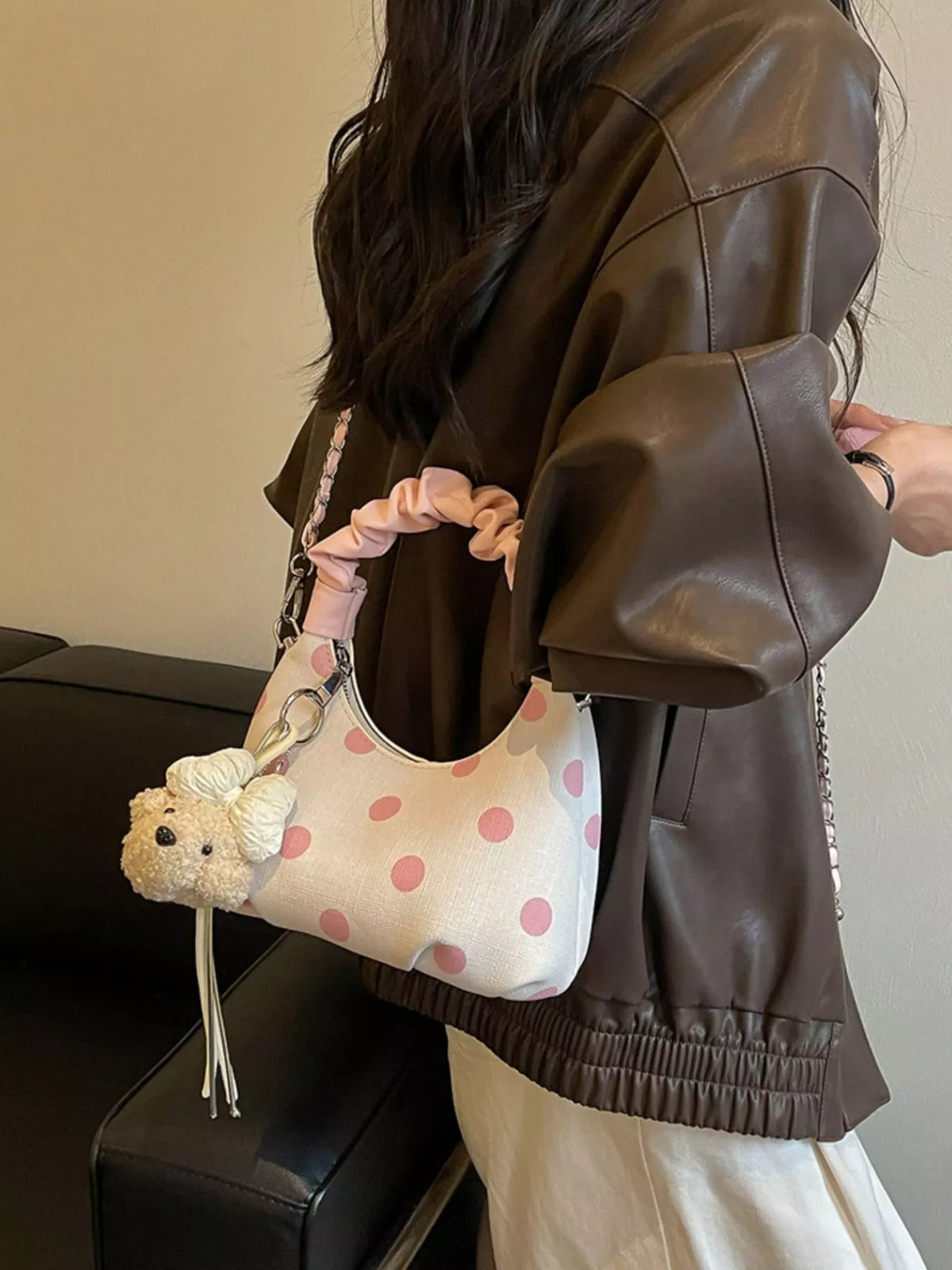Polka Dot Ruched Handle Crossbody Bag - Lilixa.store