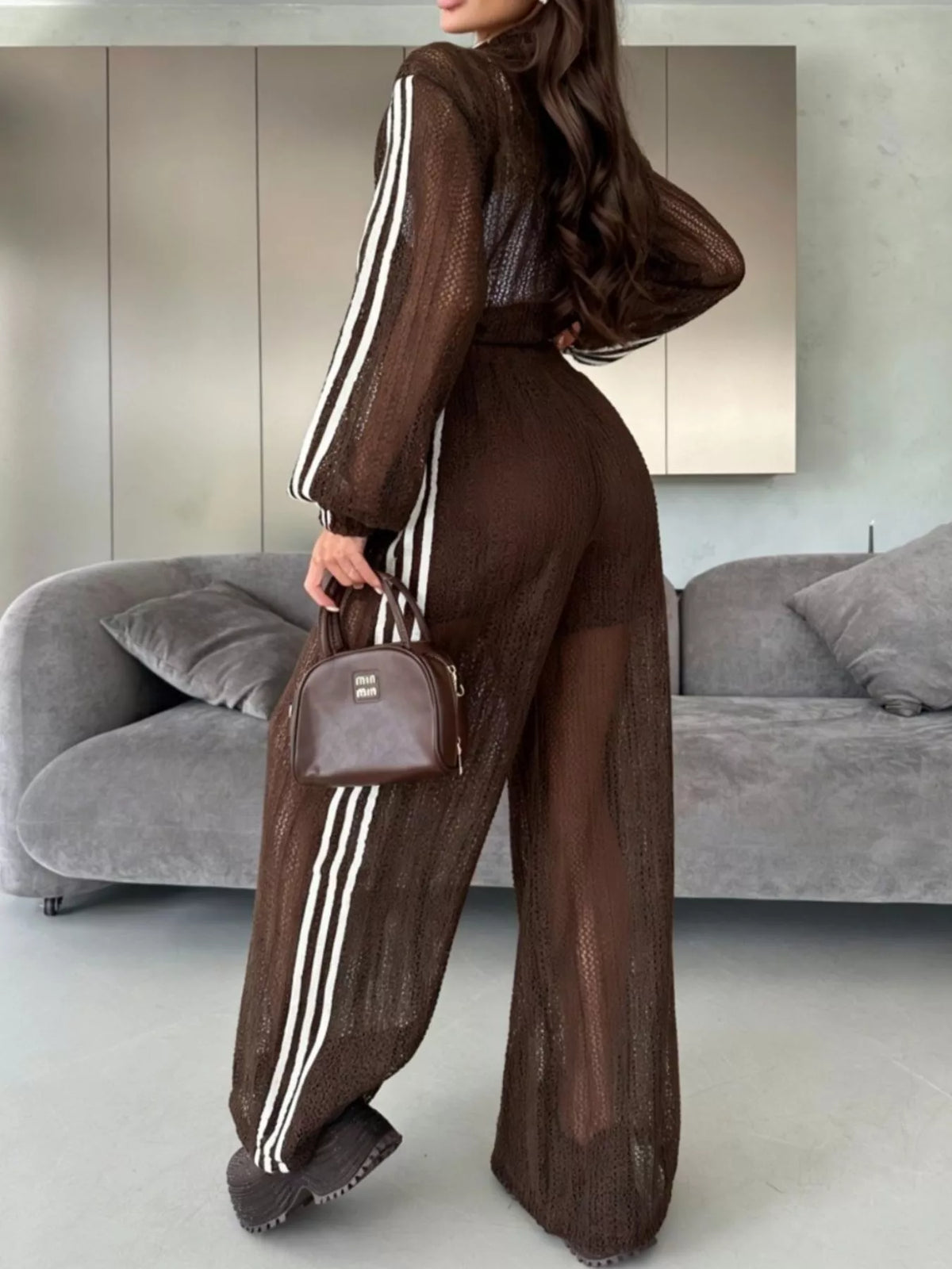 Side Stripes Zip Up Top and Pants Set - Lilixa.store