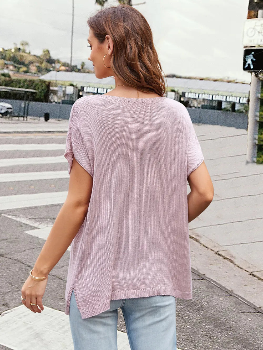 Notched Short Sleeve Knit Top, view 5