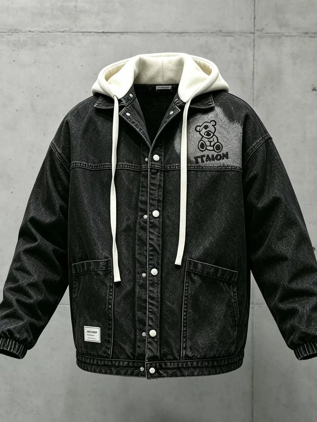 Men's Plus Size Streetwear Washed Snap Down Denim Jacket with Detachable Hood - Lilixa.store