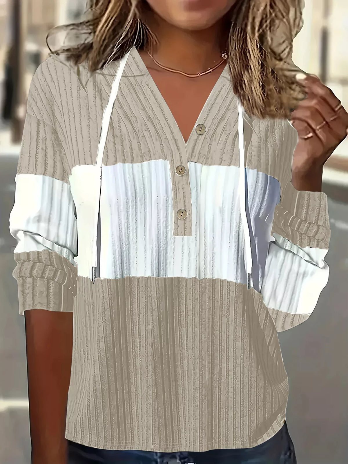 Color Block Drawstring Long Sleeve Hoodie - Lilixa.store