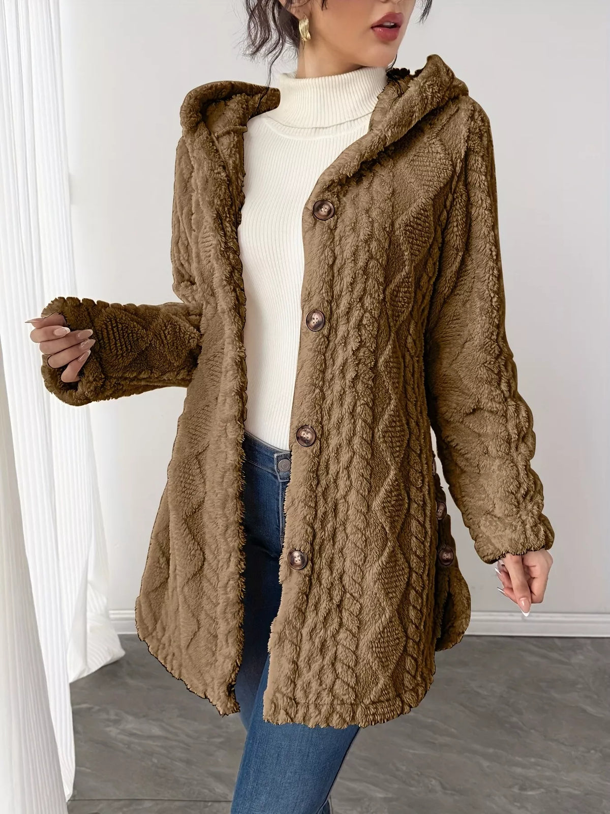 Full Size Button-Down Hooded Outerwear Plus Size, view 18
