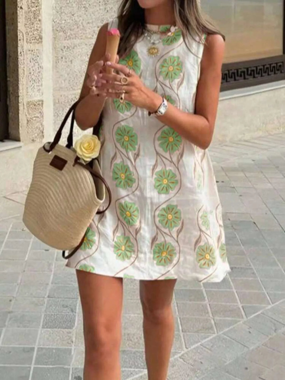 Floral Pattern Sleeveless Mini Dress - Lilixa.store