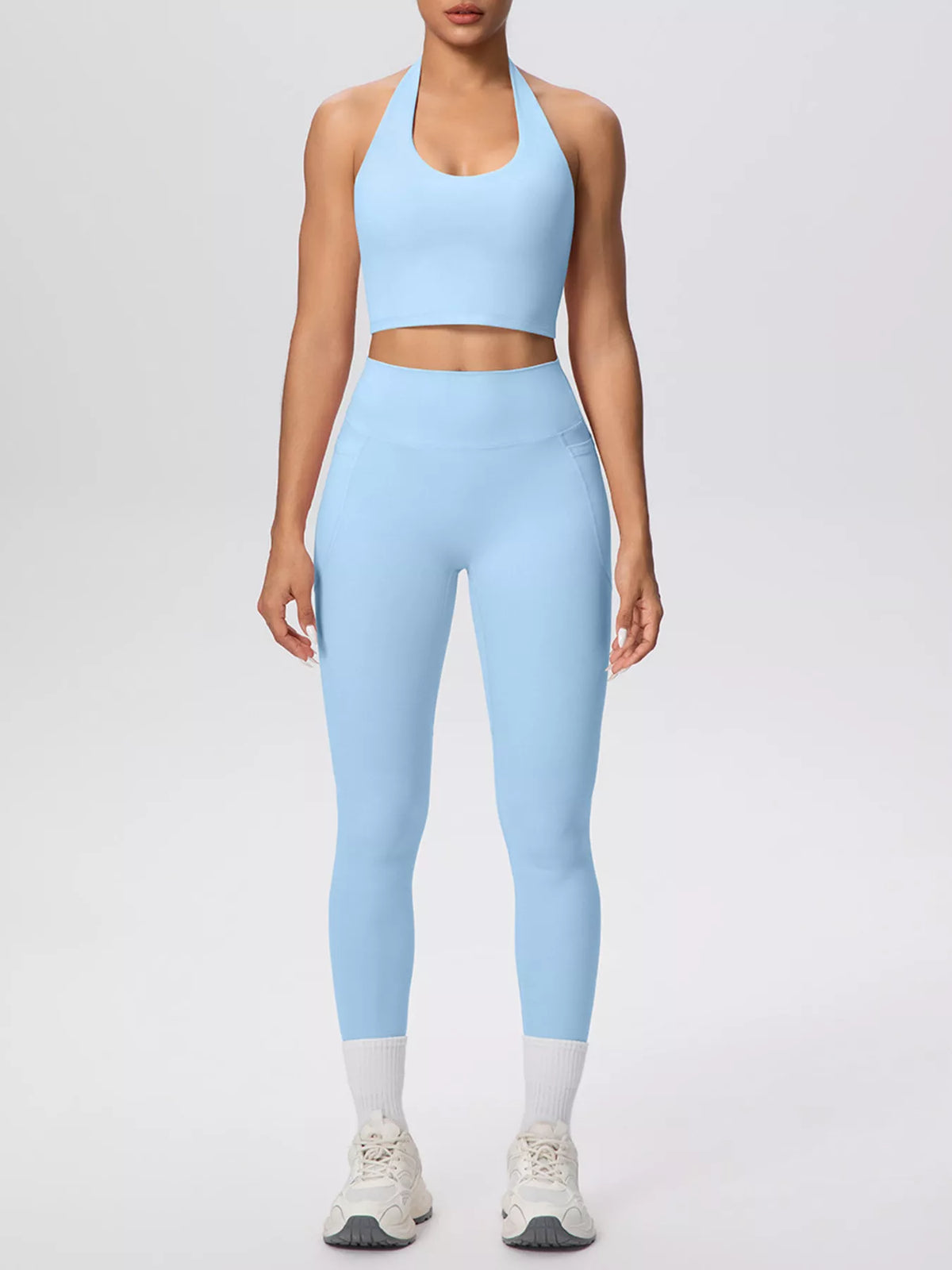 Halter Neck Crop Top and High-Waisted Leggings Active Set, view 18