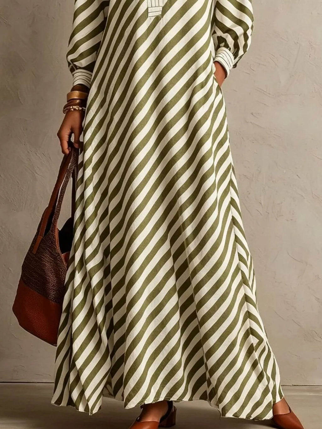 Striped Long Sleeves Maxi Dress - Lilixa.store