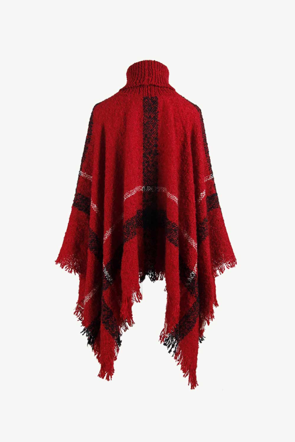 Plaid Turtleneck Raw Hem Poncho, view 6