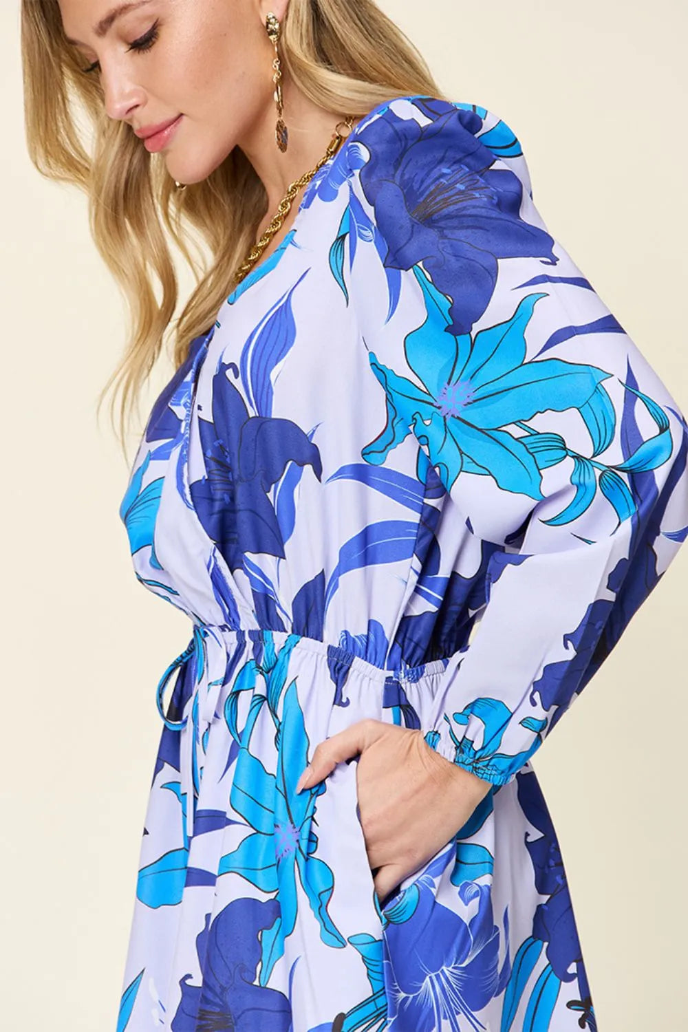 Double Take Full Size Floral Long Sleeve Romper with Pockets - Lilixa.store
