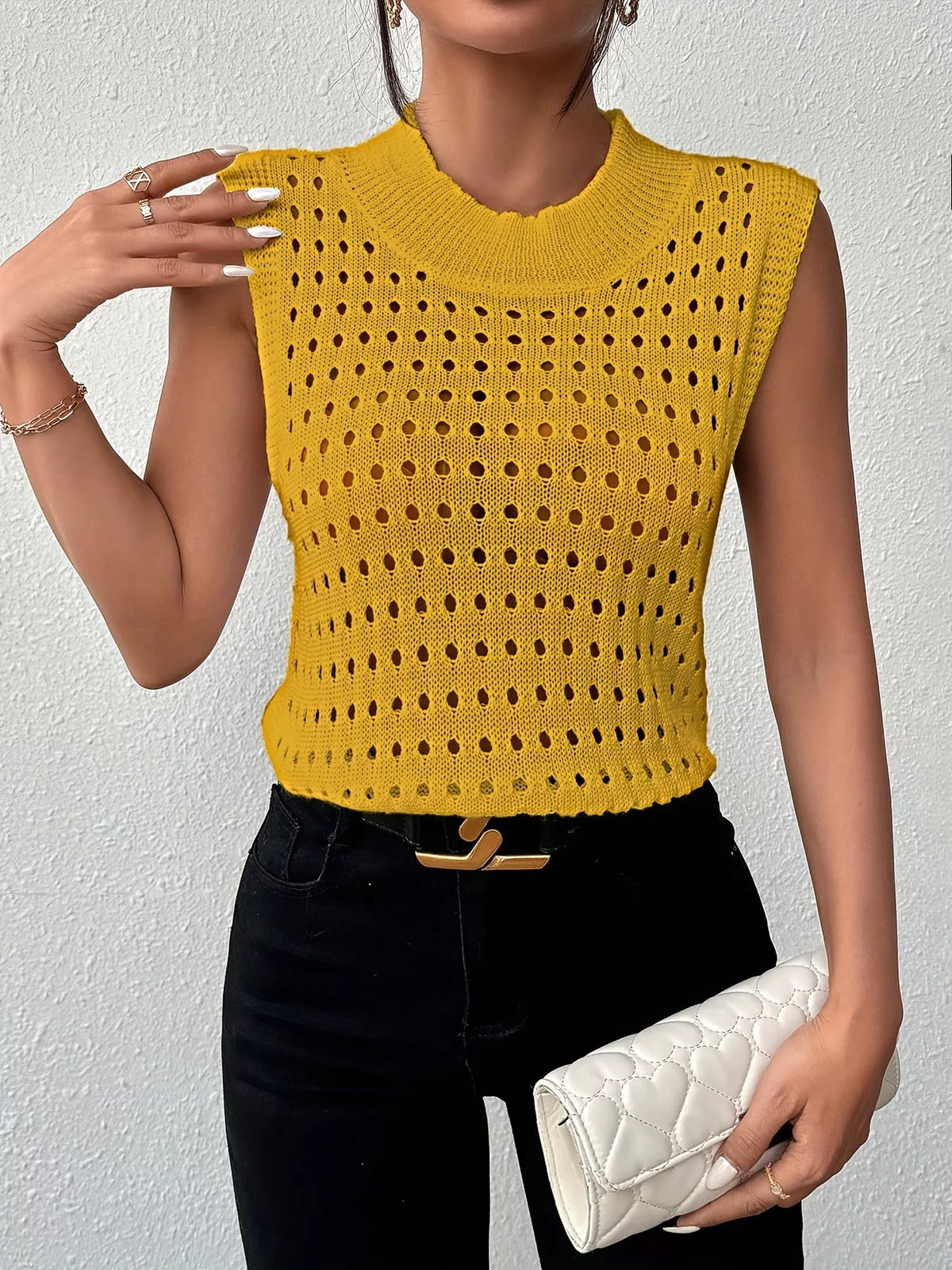 Hollow Out Round Neck Knit Tank, view 8