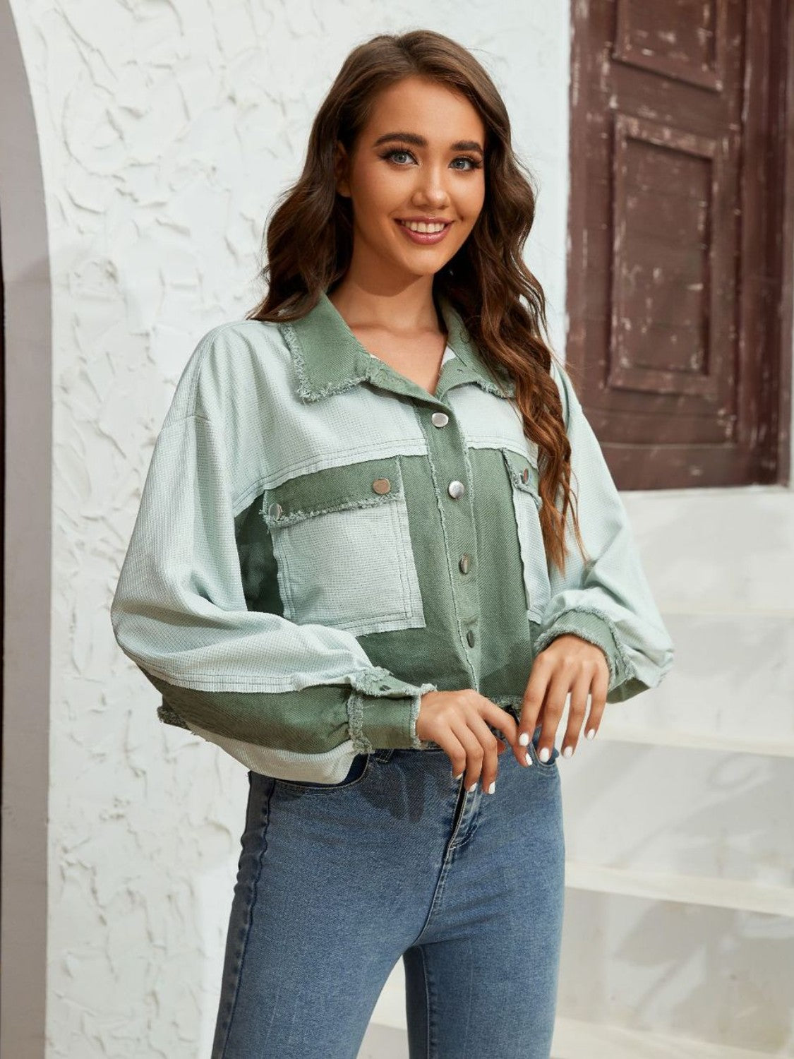 Color Block Crop Jacket with Pockets, view 4