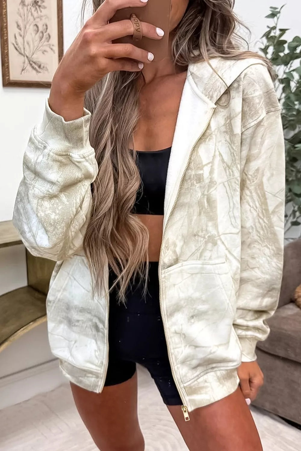 Tie-Dye Zip-Up Hoodie with Pockets