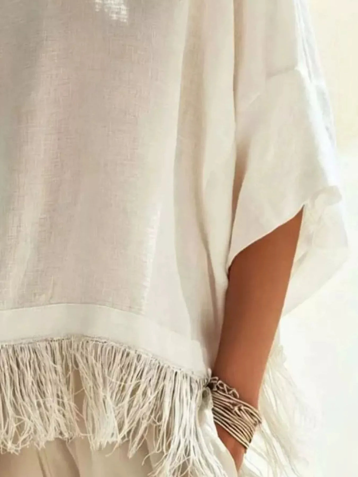 Fringed 3/4 Sleeve Blouse, view 5