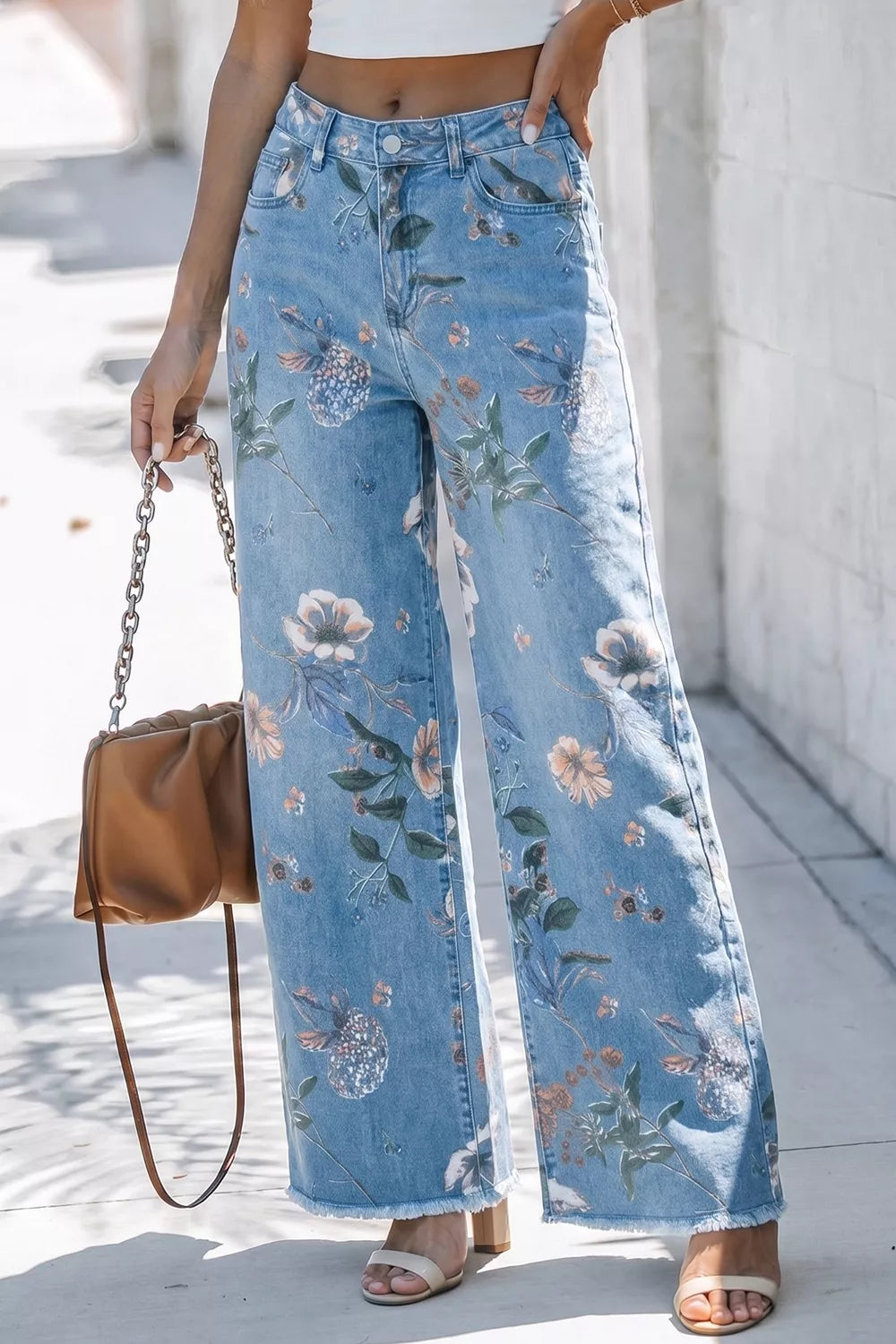 Floral Print Wide-Leg Jeans - Lilixa.store