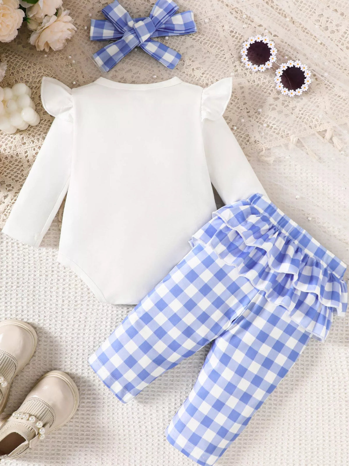 Children's Ruffled Bow Graphic Bodysuit and Pants Set with Headband - Lilixa.store