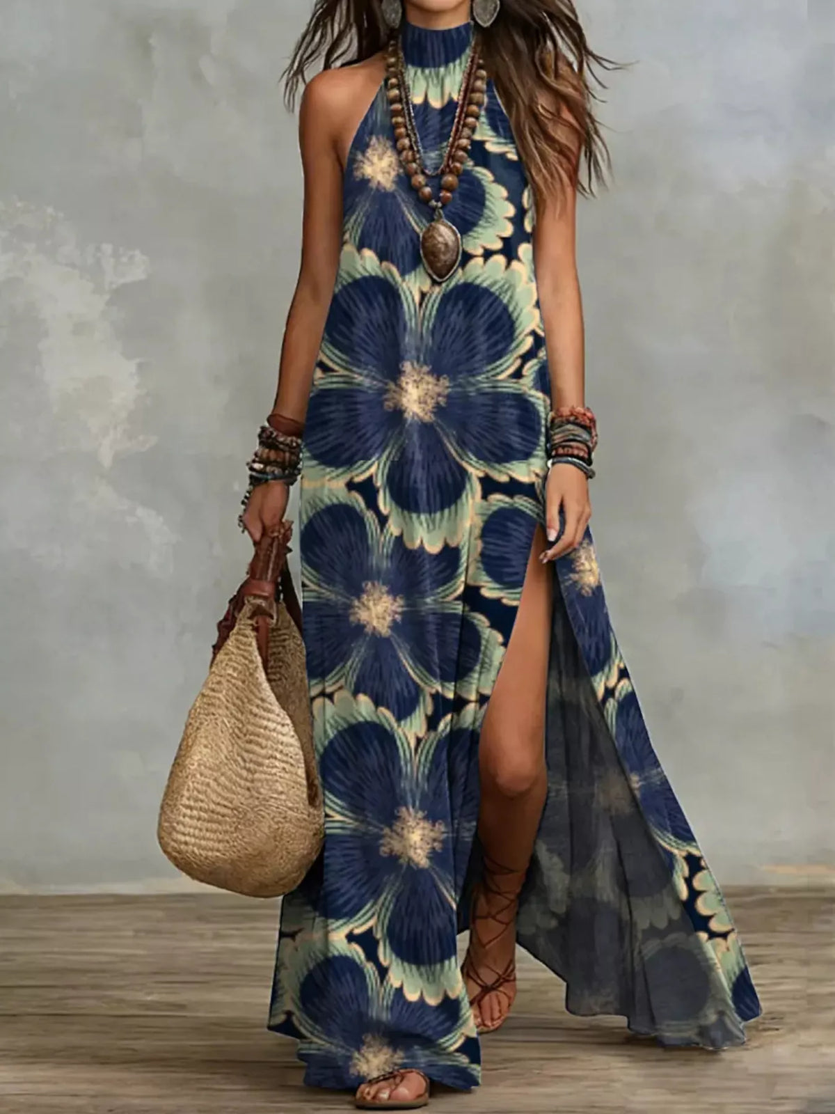 Slit Printed Sleeveless Maxi Dress - Lilixa.store