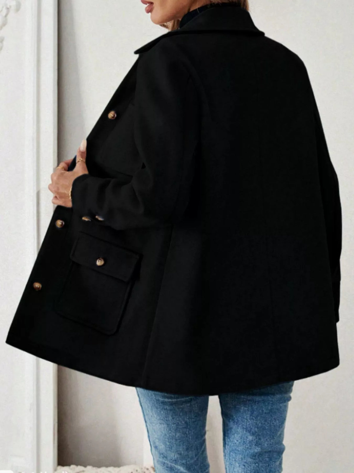 Button-Front Pocketed Long Sleeve Outerwear, view 7