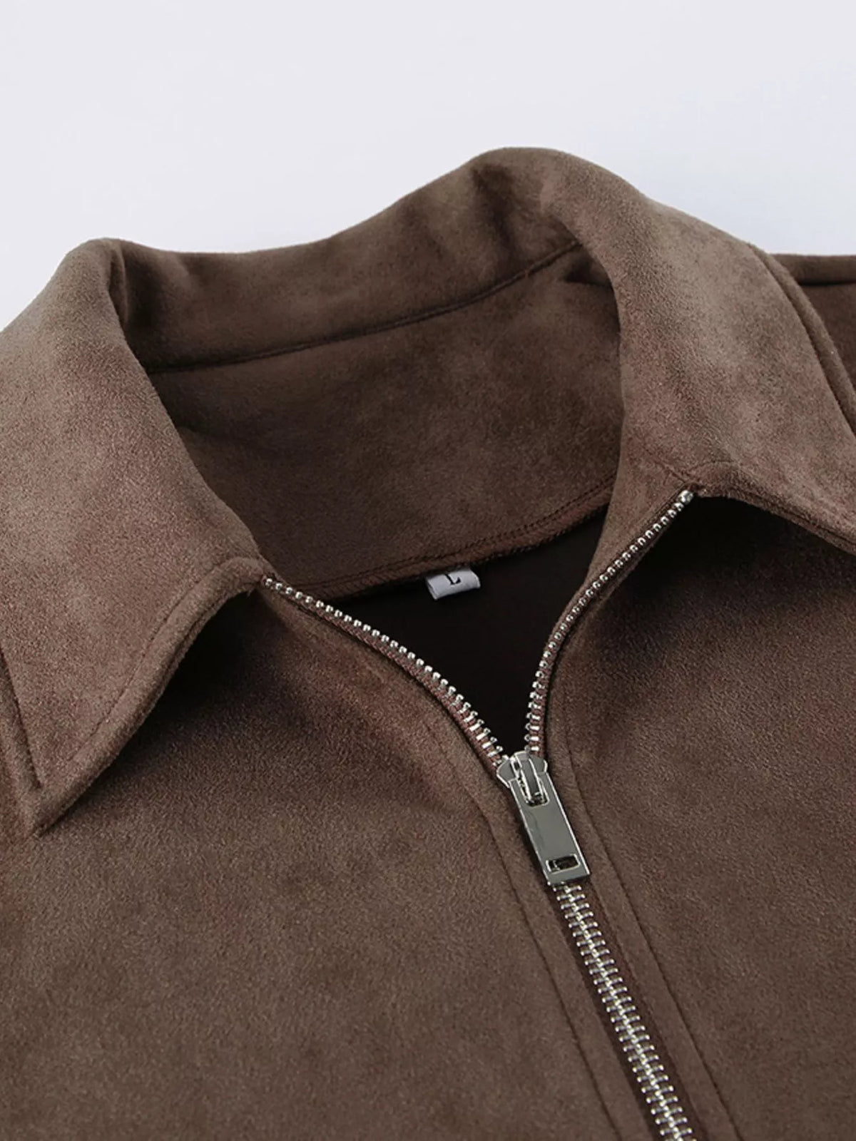 Zip-Up Dropped Shoulder Jacket in Brown, view 7