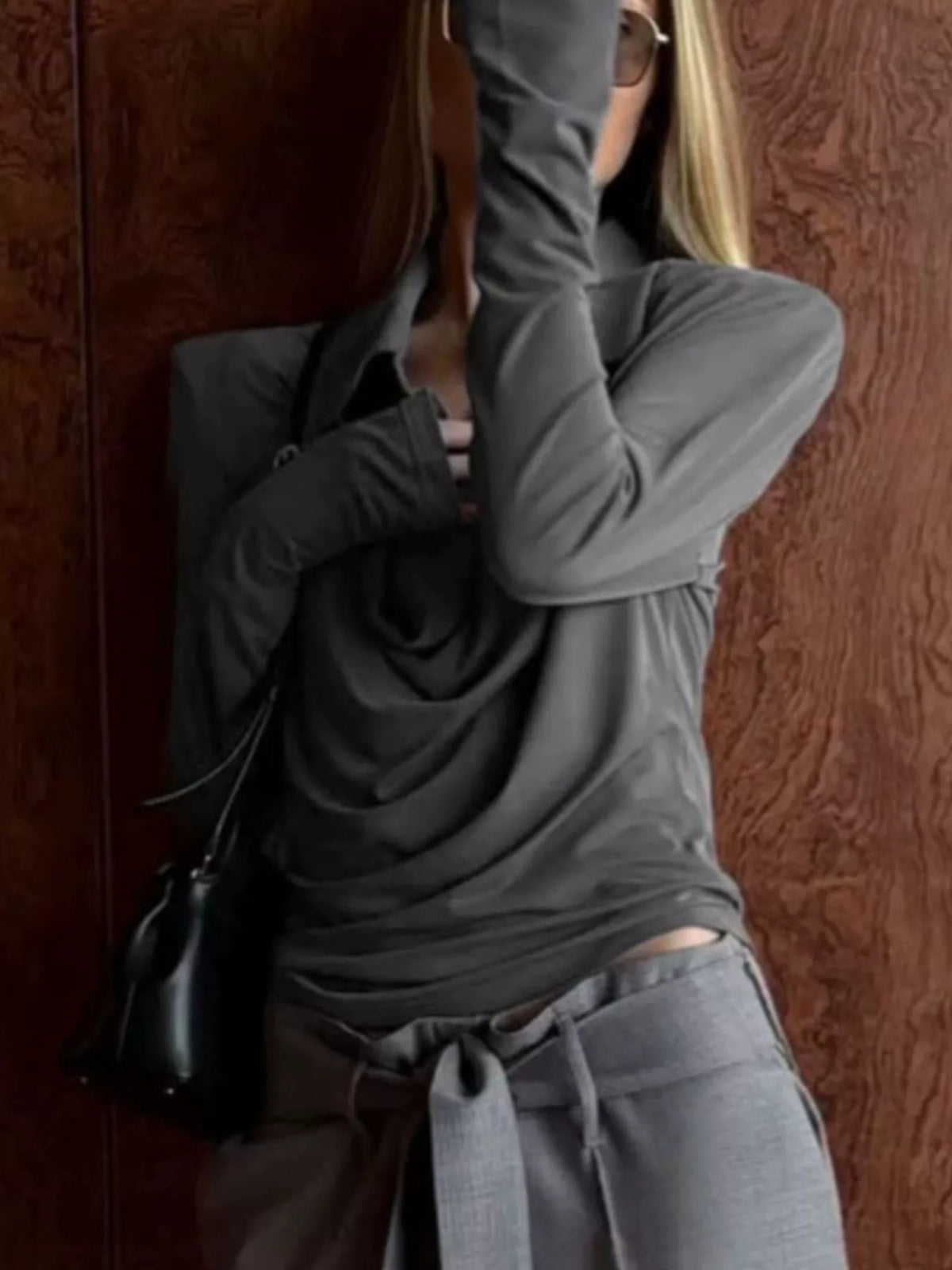 Long-Sleeve Slim-Fit T-Shirt with Cutout Detail - Lilixa.store