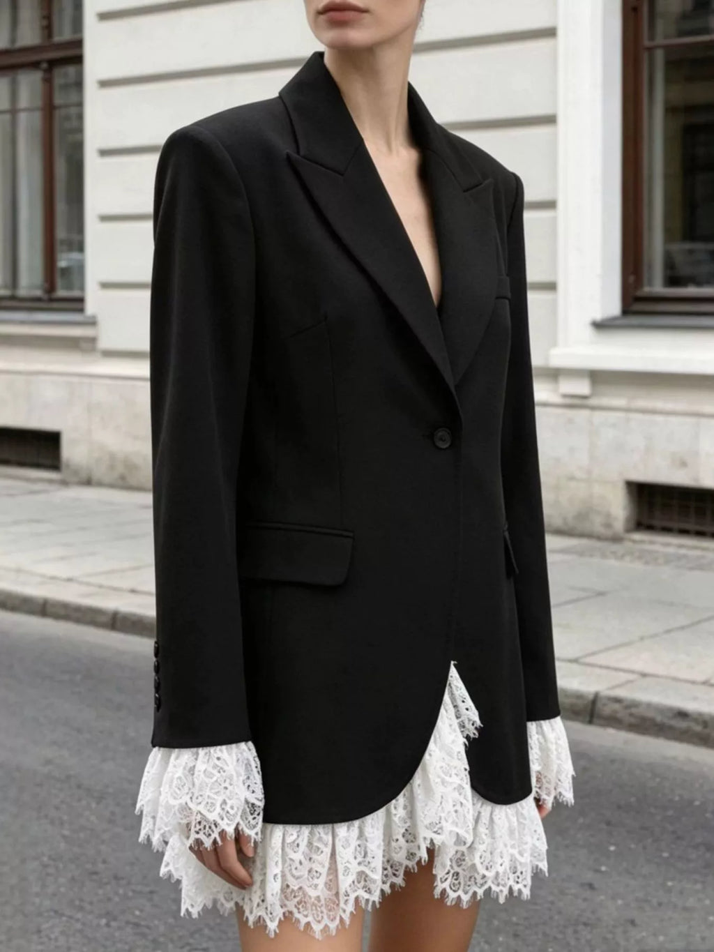 Lace Hem One Button Blazer - Lilixa.store
