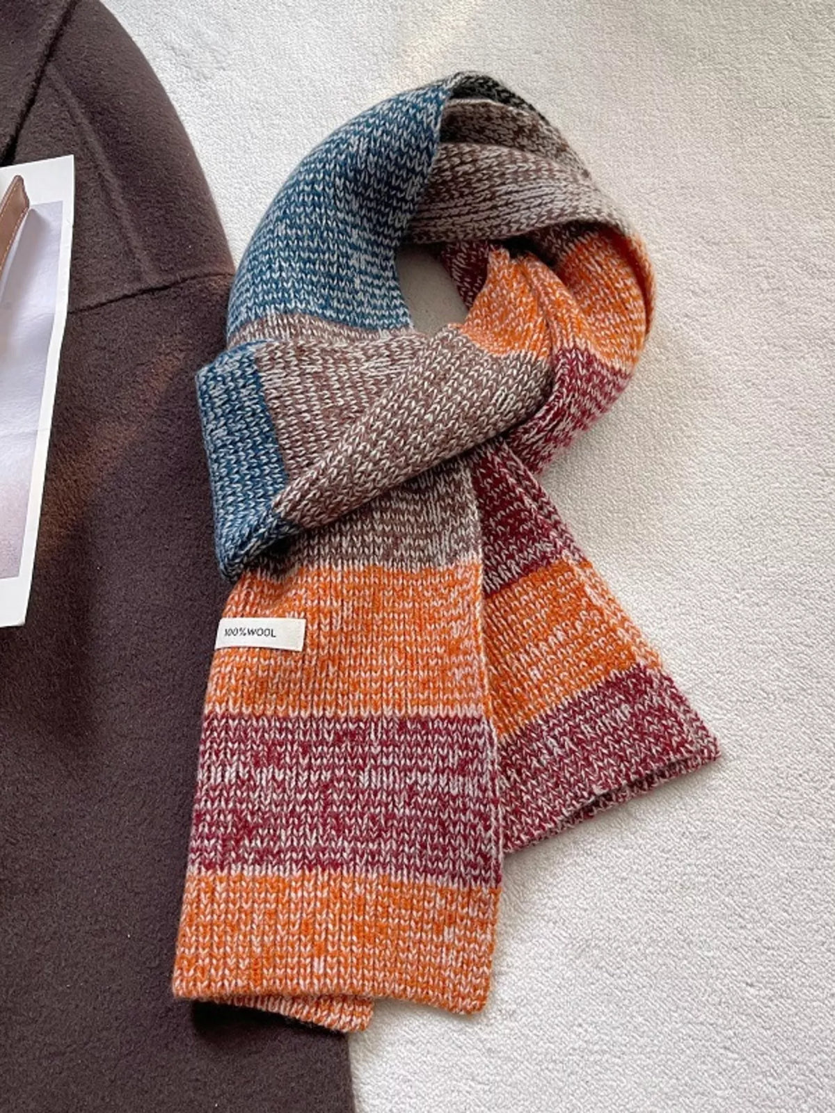 100% Wool Color Block Knitted Scarf - Lilixa.store