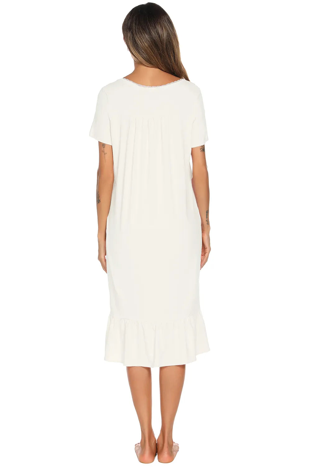 Lace Detail Square Neck Lounge Dress - Lilixa.store