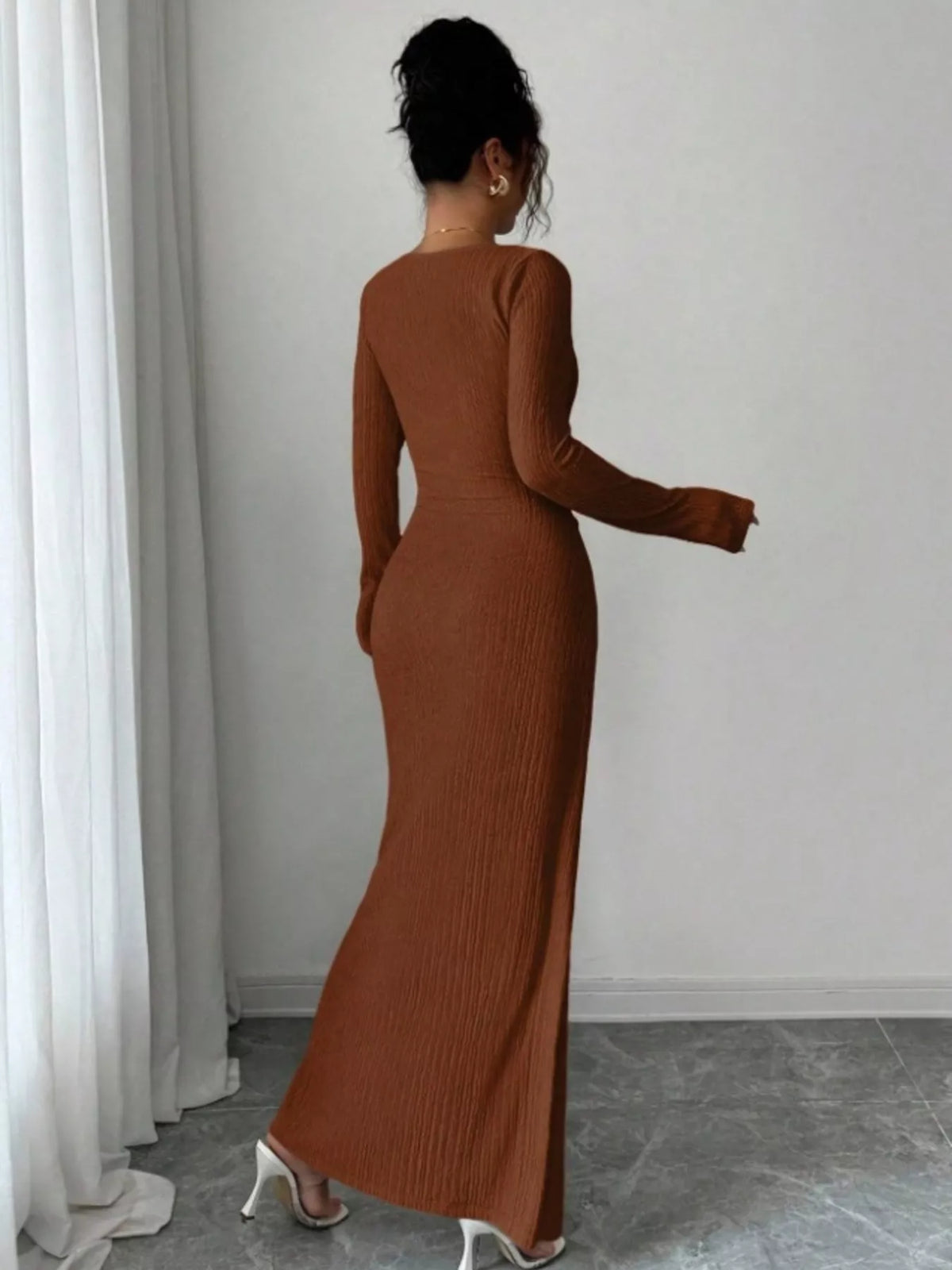 Slit Asymmetrical Neck Ribbed Maxi Dress - Lilixa.store