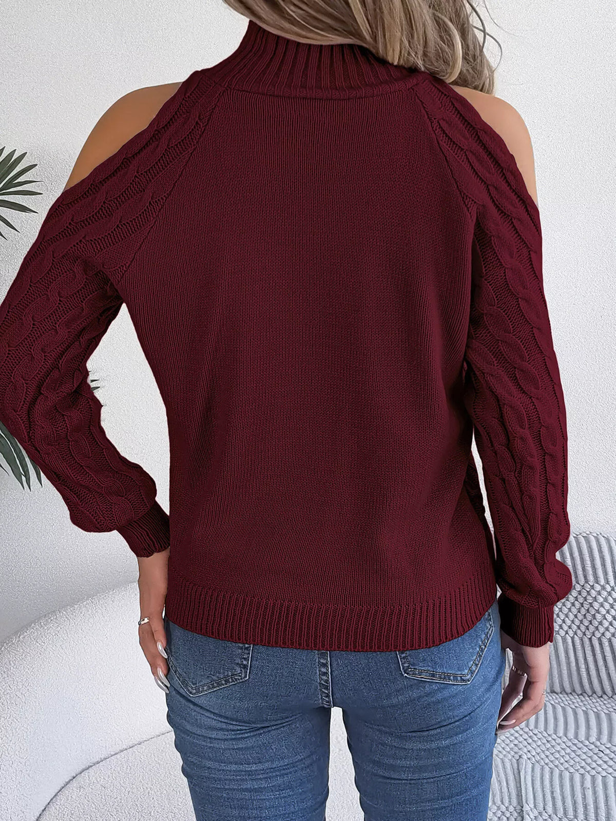 Cold-Shoulder Cable Knit Sweater, view 24