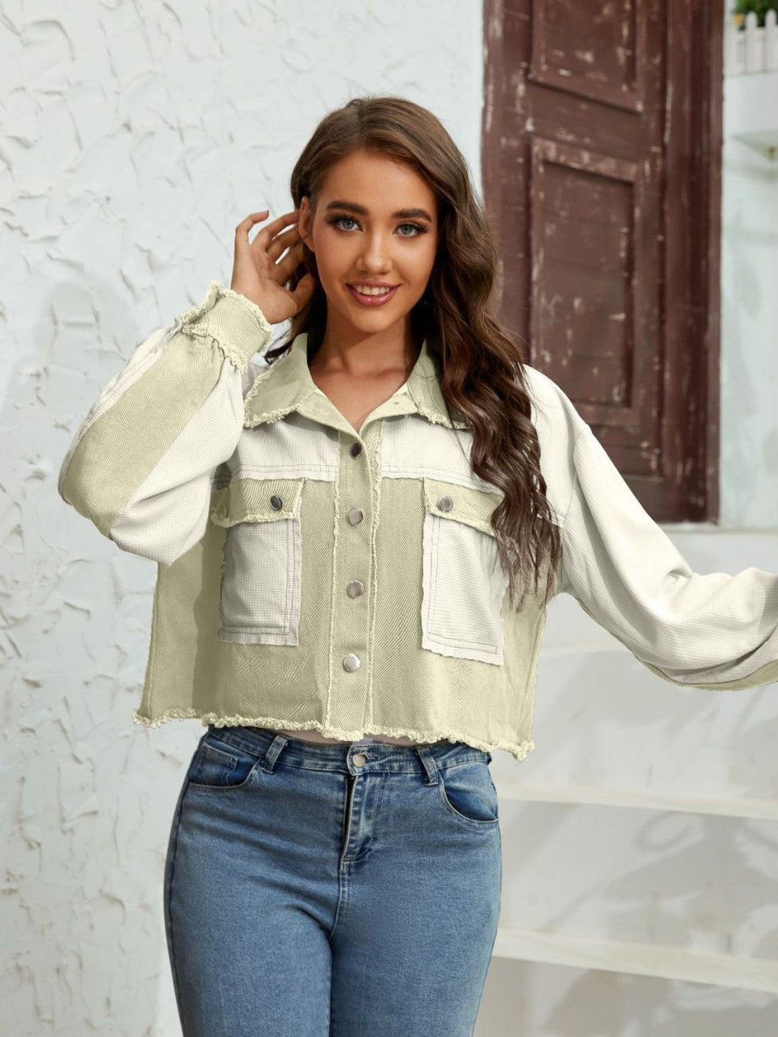Color Block Crop Jacket with Pockets, view 8